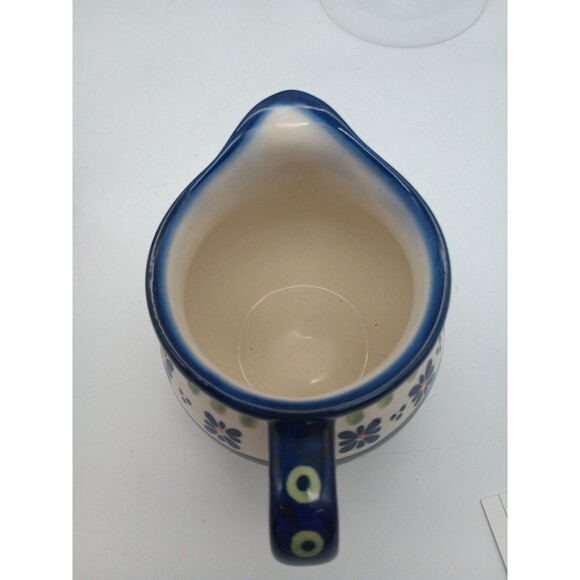 3” Boleslawiec Polish Pottery Small Creamer Pitcher Hand Made Poland Blue Green - Picture 5 of 7
